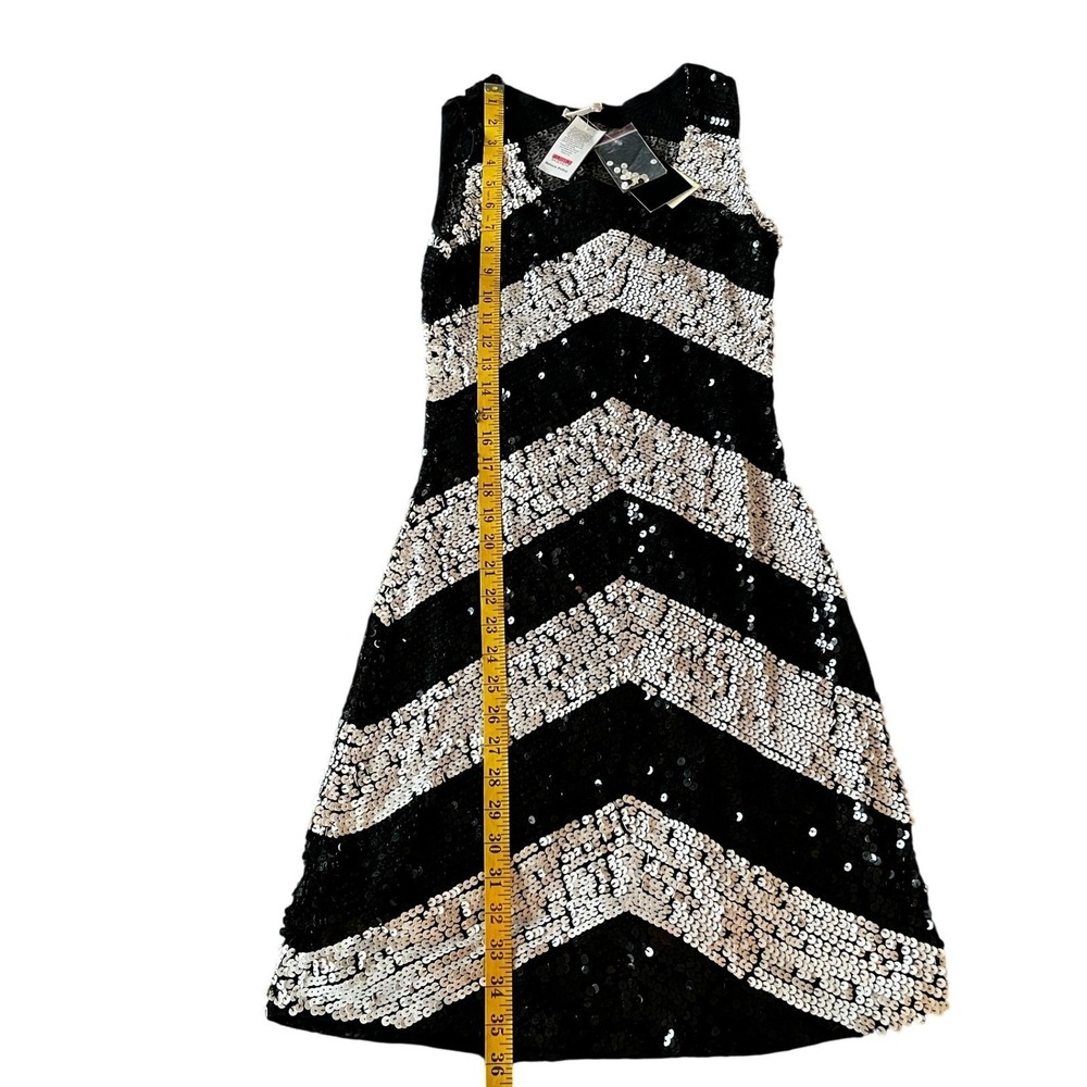 Vintage NWT y2k Black White Sequin Chevron Flapper Dress Disco Glitter Size M